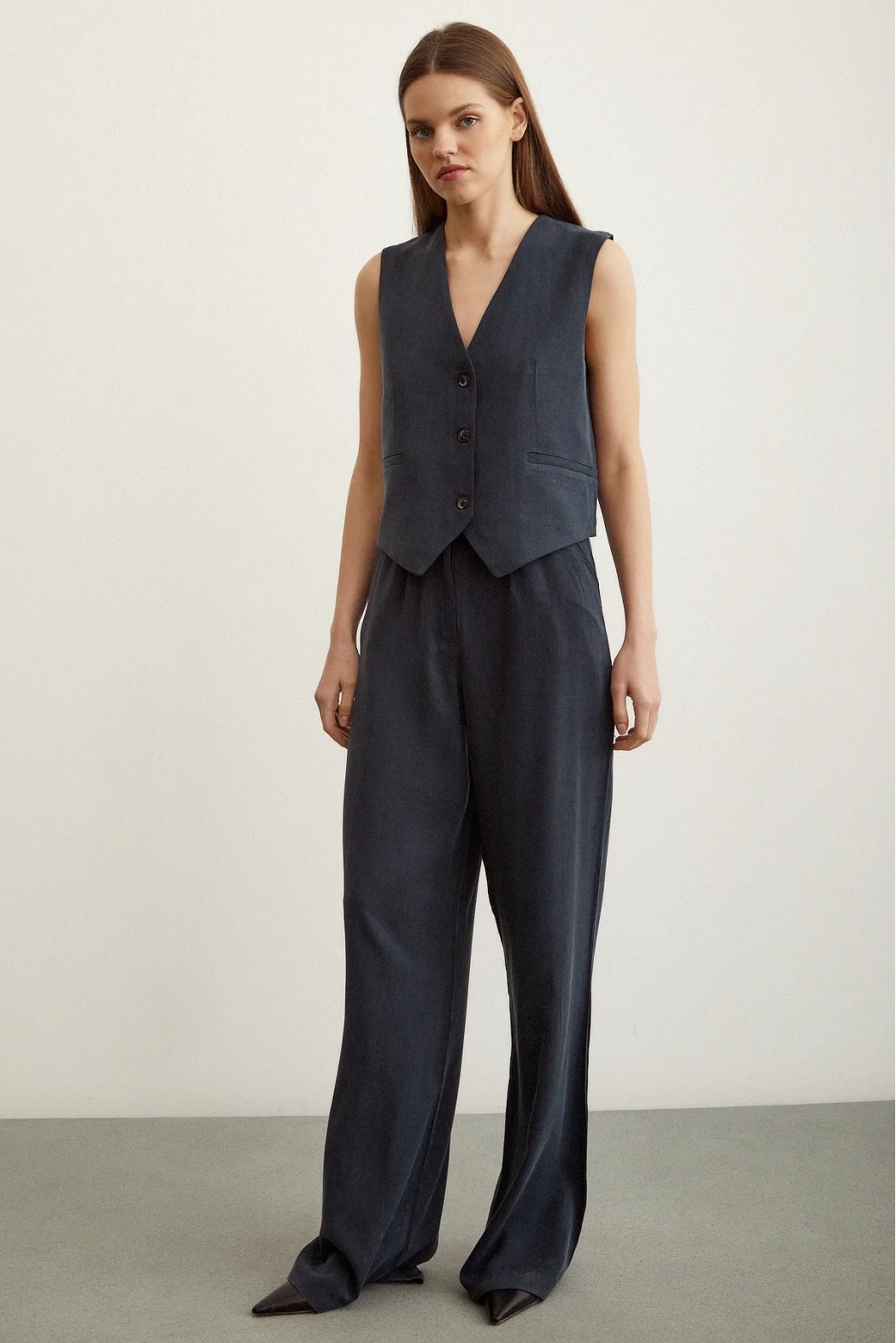 Wide Leg Trousers Navy