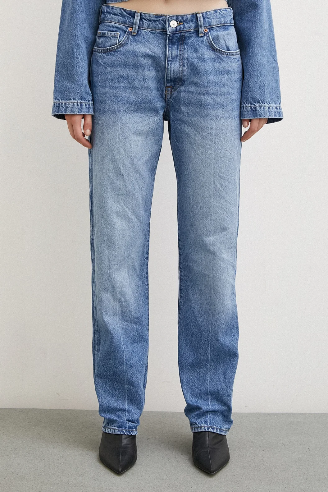 Fünf-Taschen-Yülsel Bel Regular Fit Jeans Blau