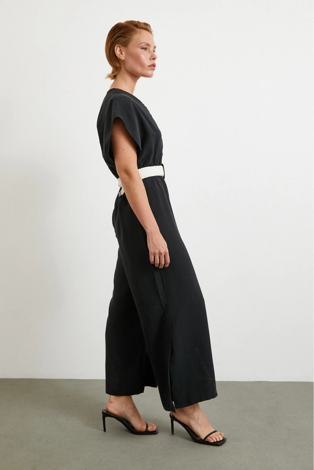Belt Detailed Bat Sleeve Jumpsuit Black