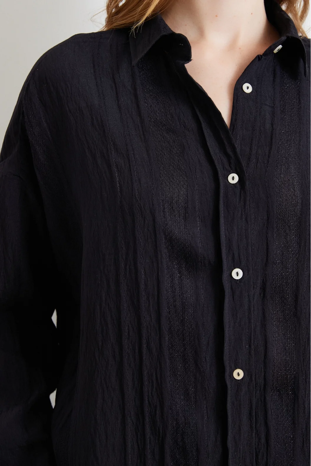 Lace-Detailed Sheer Cotton Shirt Black
