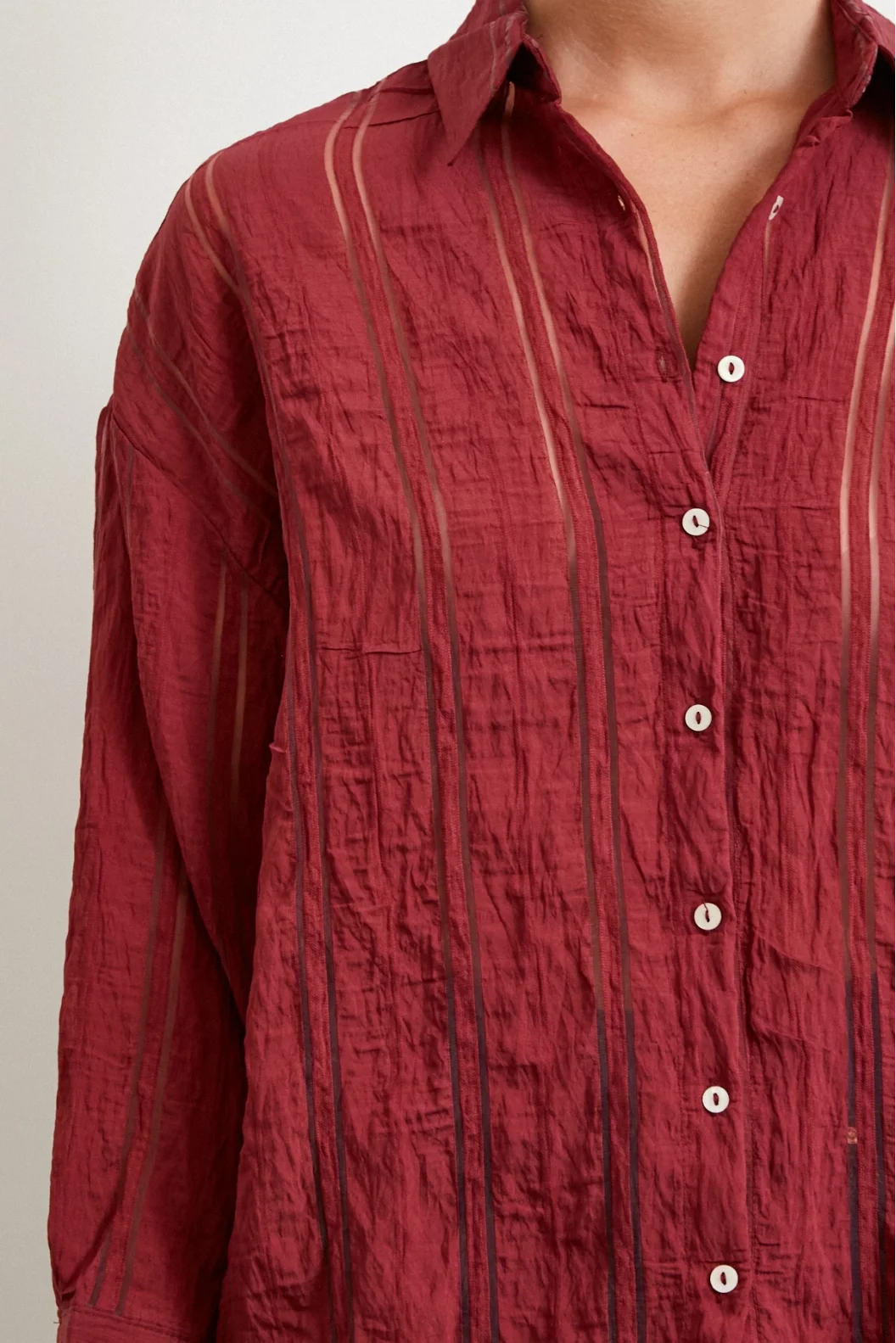 Organza Gestreiftes Hemd Bordeaux