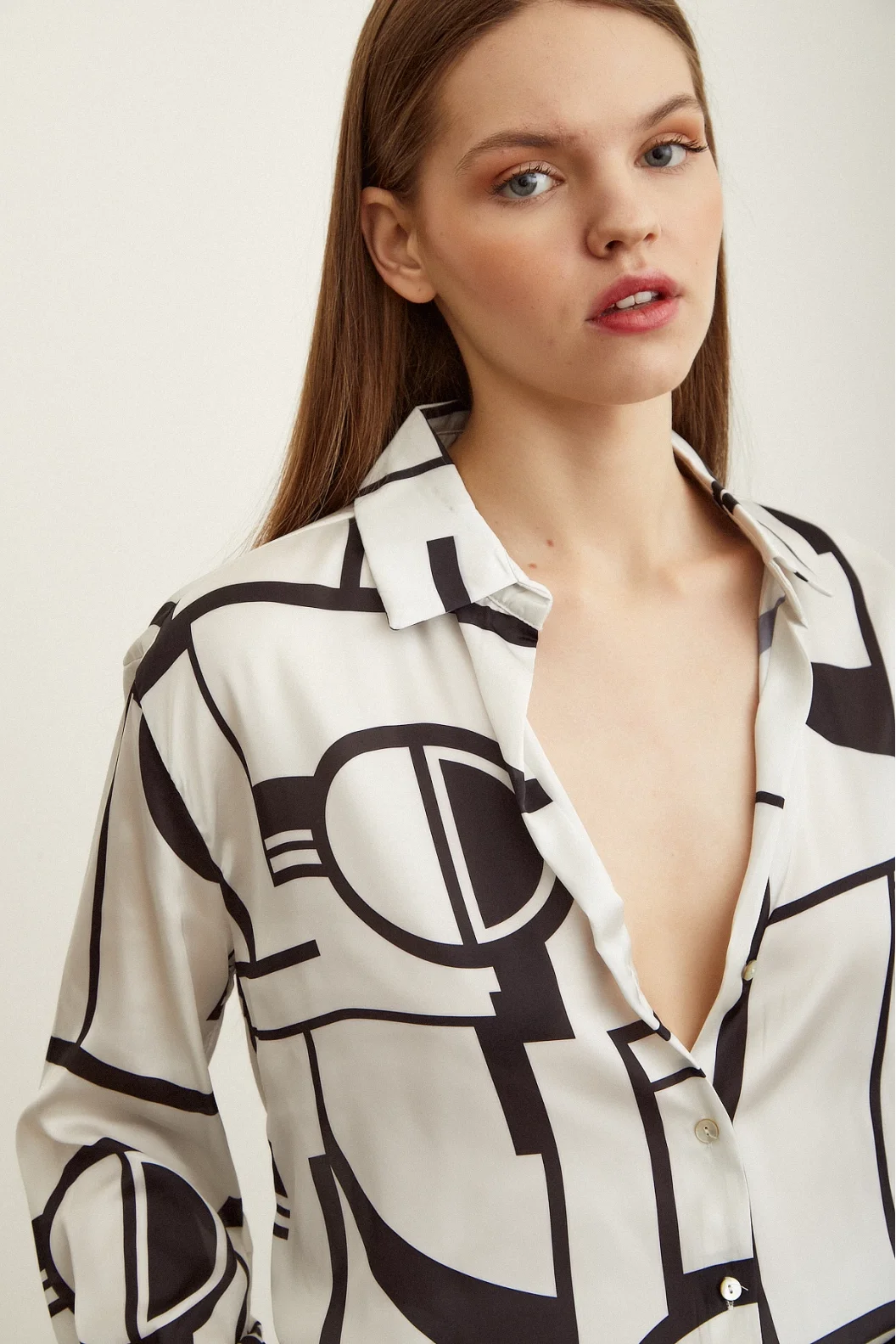 Striped Satin Shirt Bone