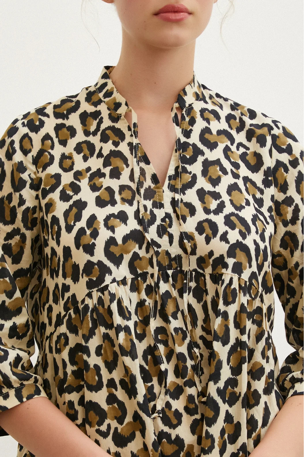 High Collar Patterned Maxi Dress Black