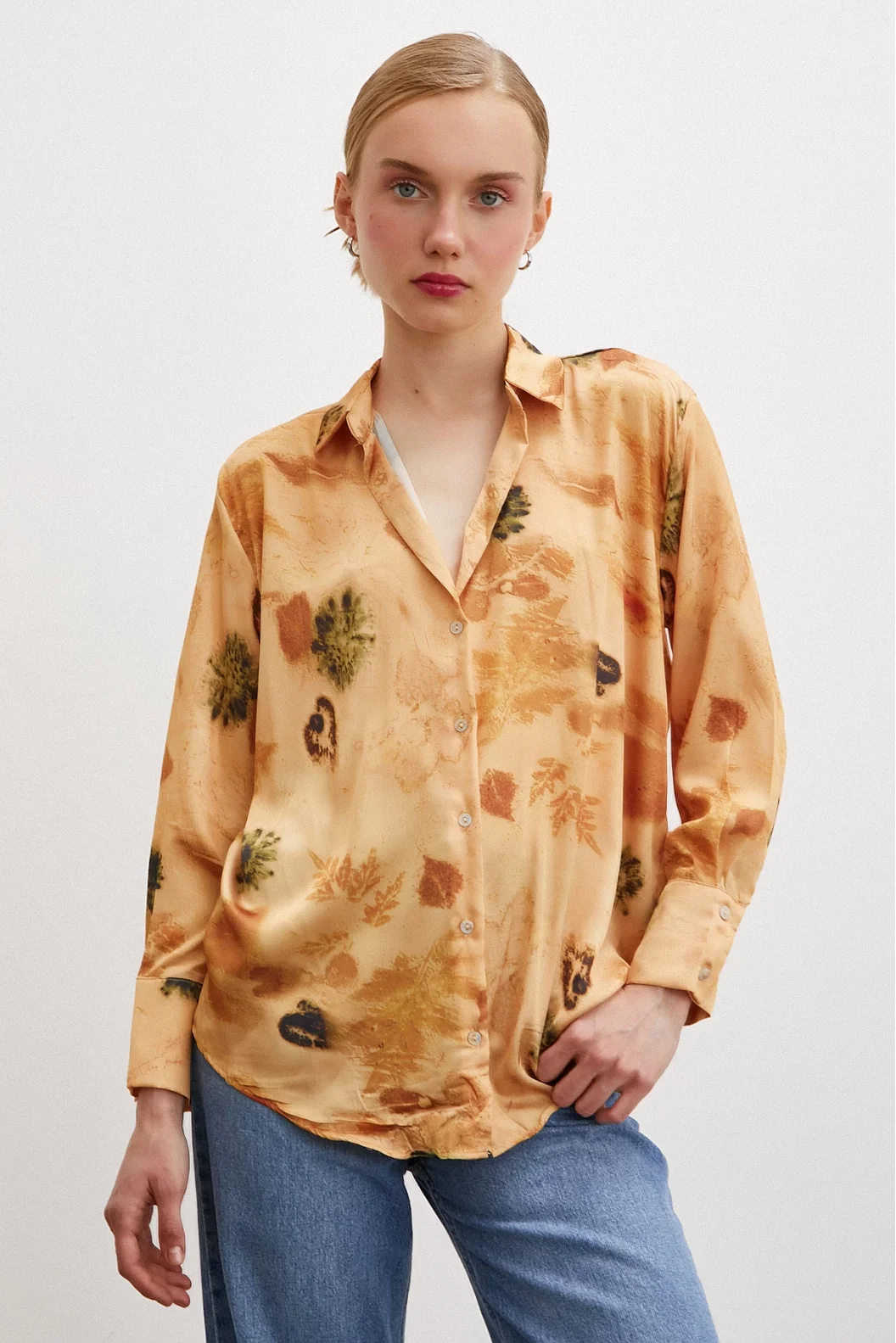 Patterned Satin Shirt Salmon