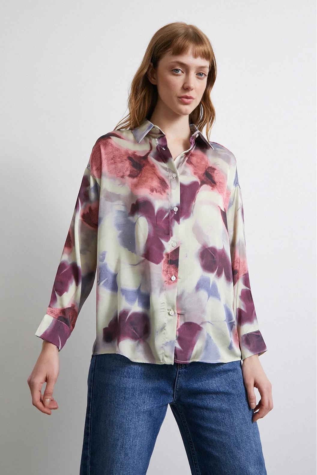 Batik Pattern Satin Shirt Lilac