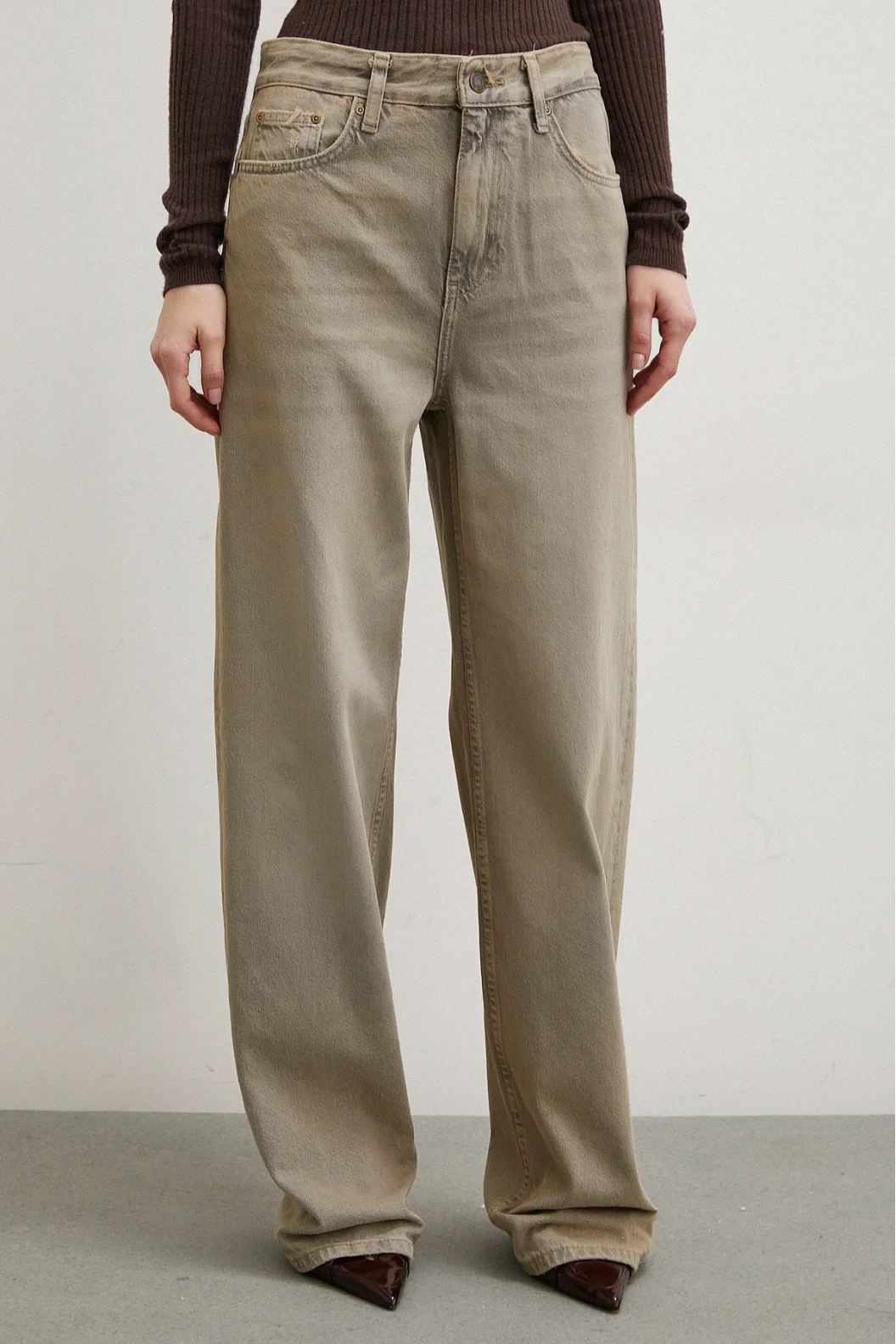 High Waist Wide Leg Jeans Stone Wash