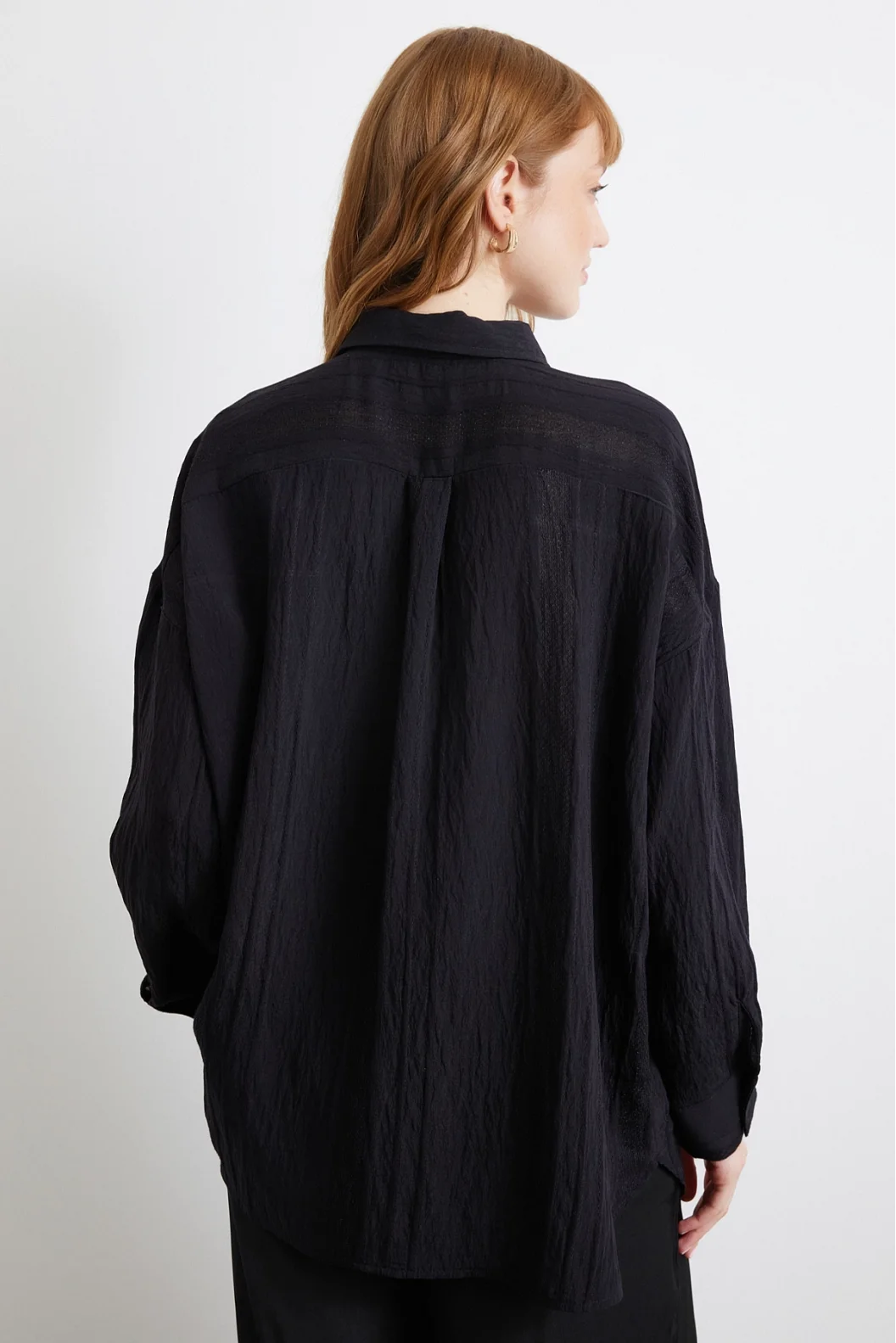 Lace-Detailed Sheer Cotton Shirt Black