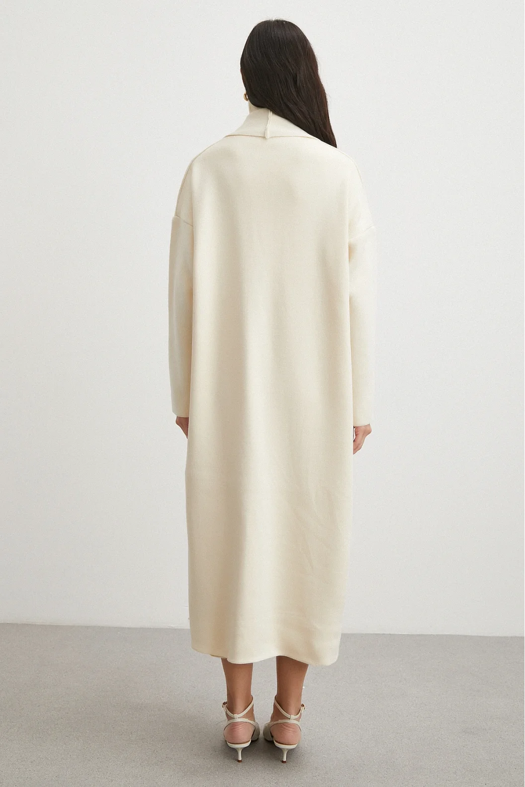 Uzun Elbiseli Hırka Triko Takım Ekru