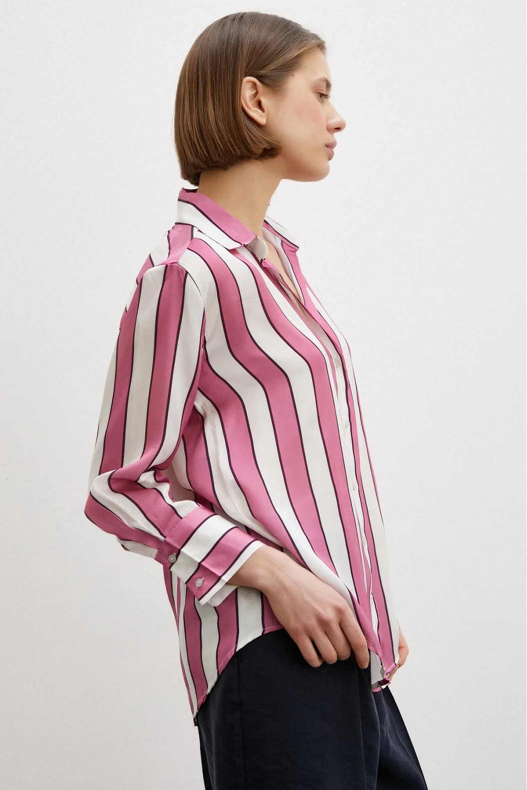 Thick Striped Satin Shirt Pink