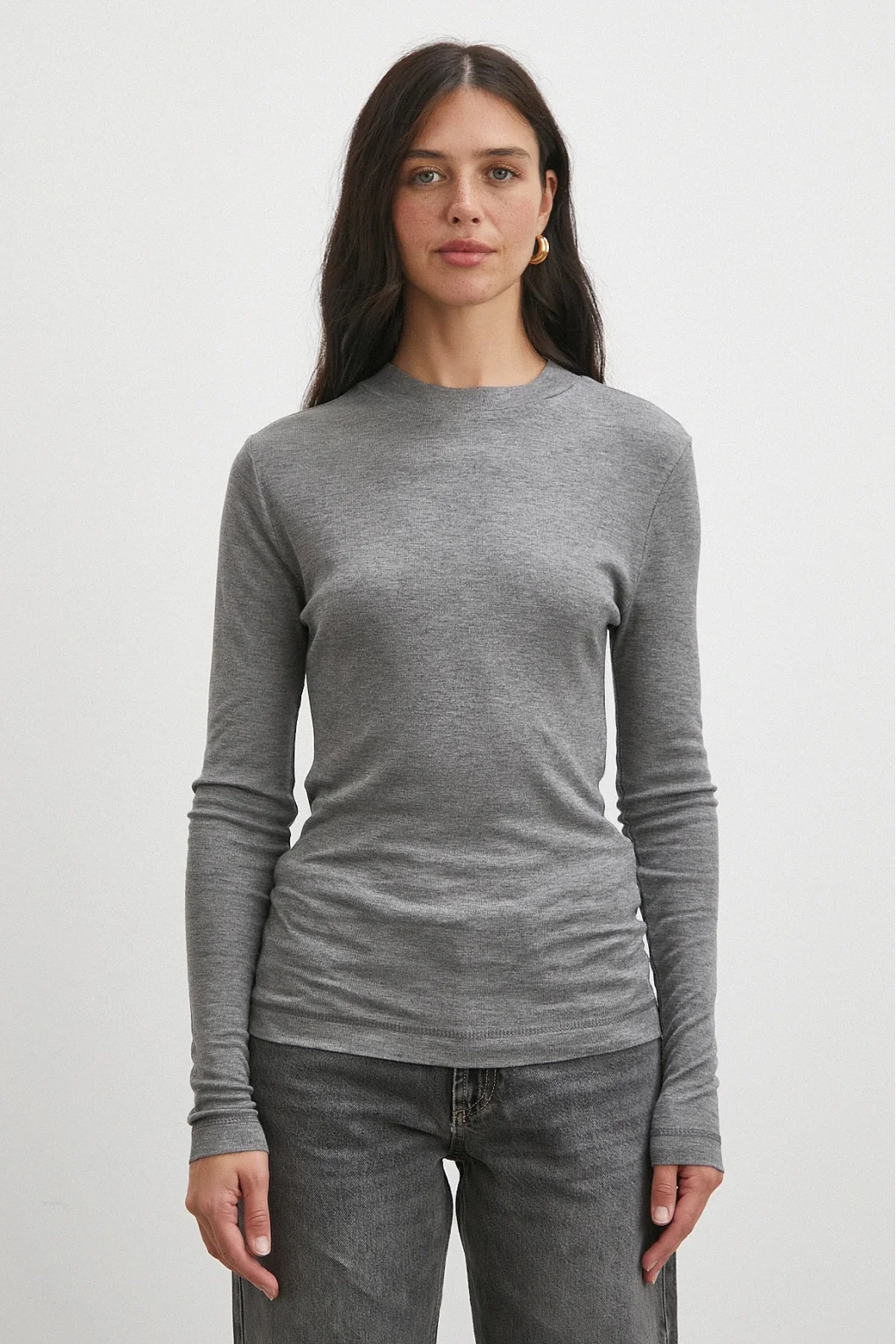 Bisiklet Yaka Uzun  Kol Bluz Gri