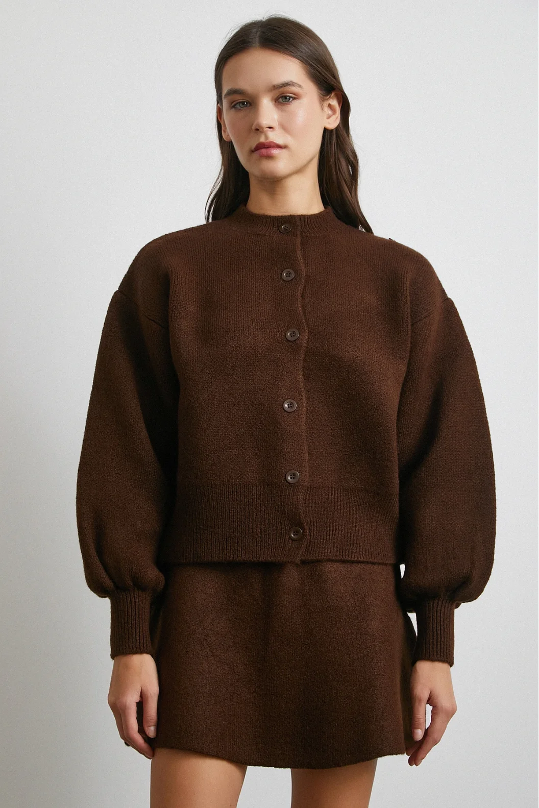 Hırka Etek Triko Takım Kahve