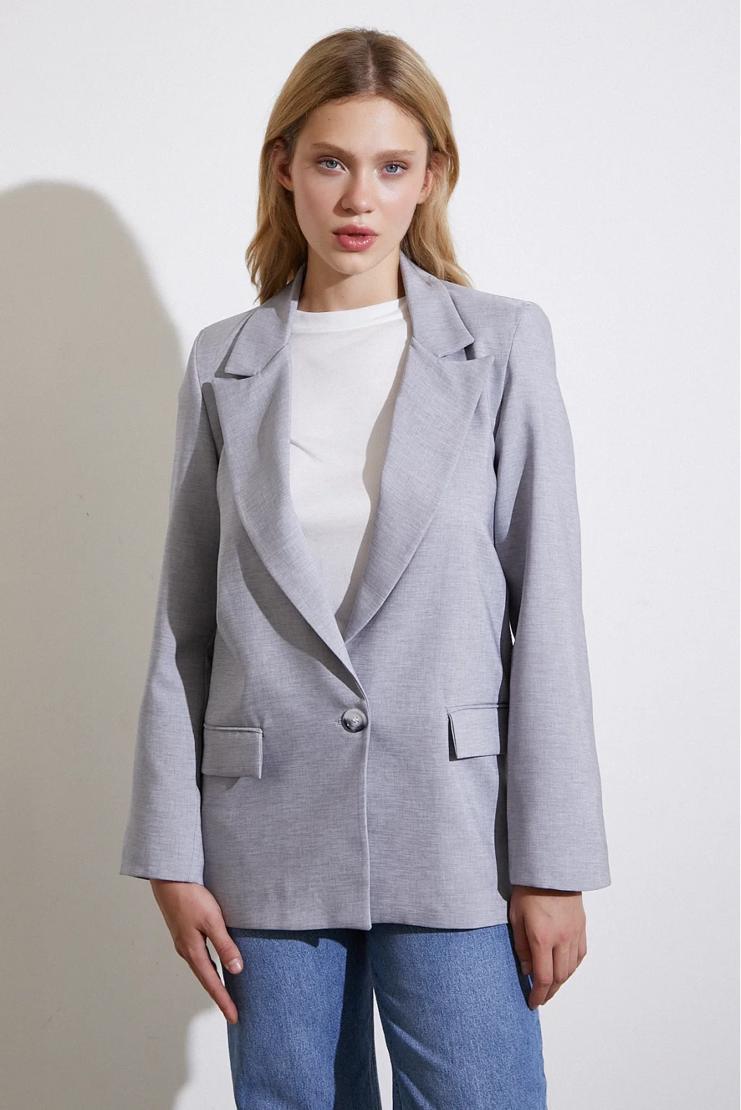 Single Button Blazer Jacket Grey