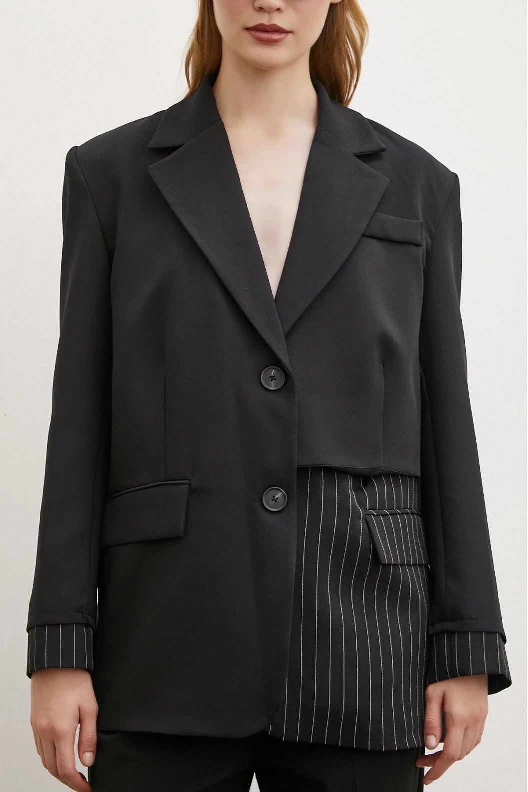 Line Detailed Double Buttoned Blazer Jacket Black