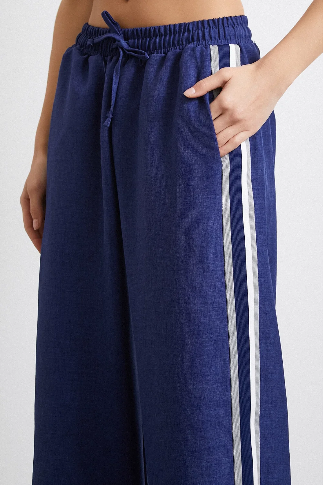 Elastischer Doppellinienhose mit hoher Taille