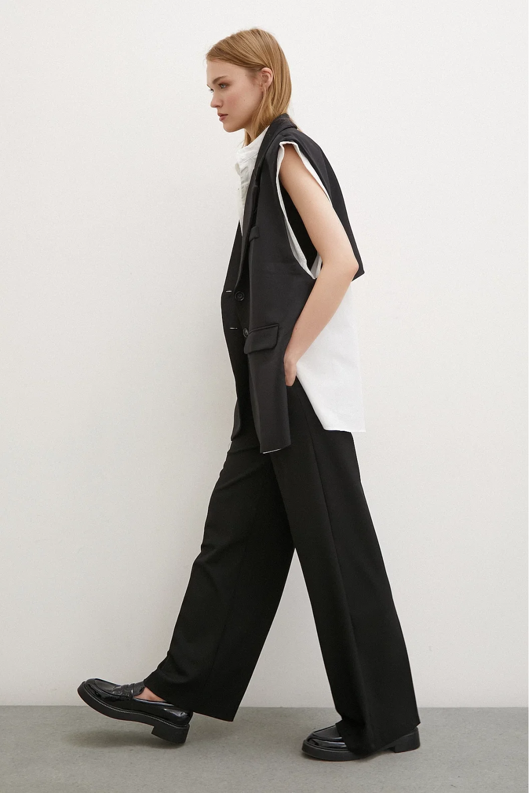 Shawl Collar Shirt Vest Black