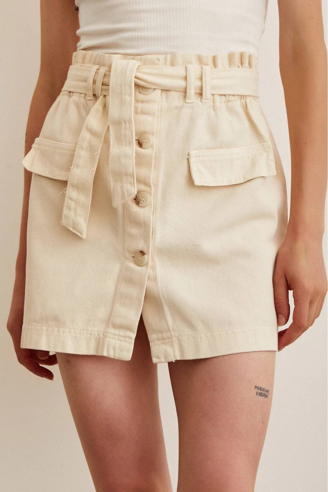 Buttoned Gabardine Skirt Beige