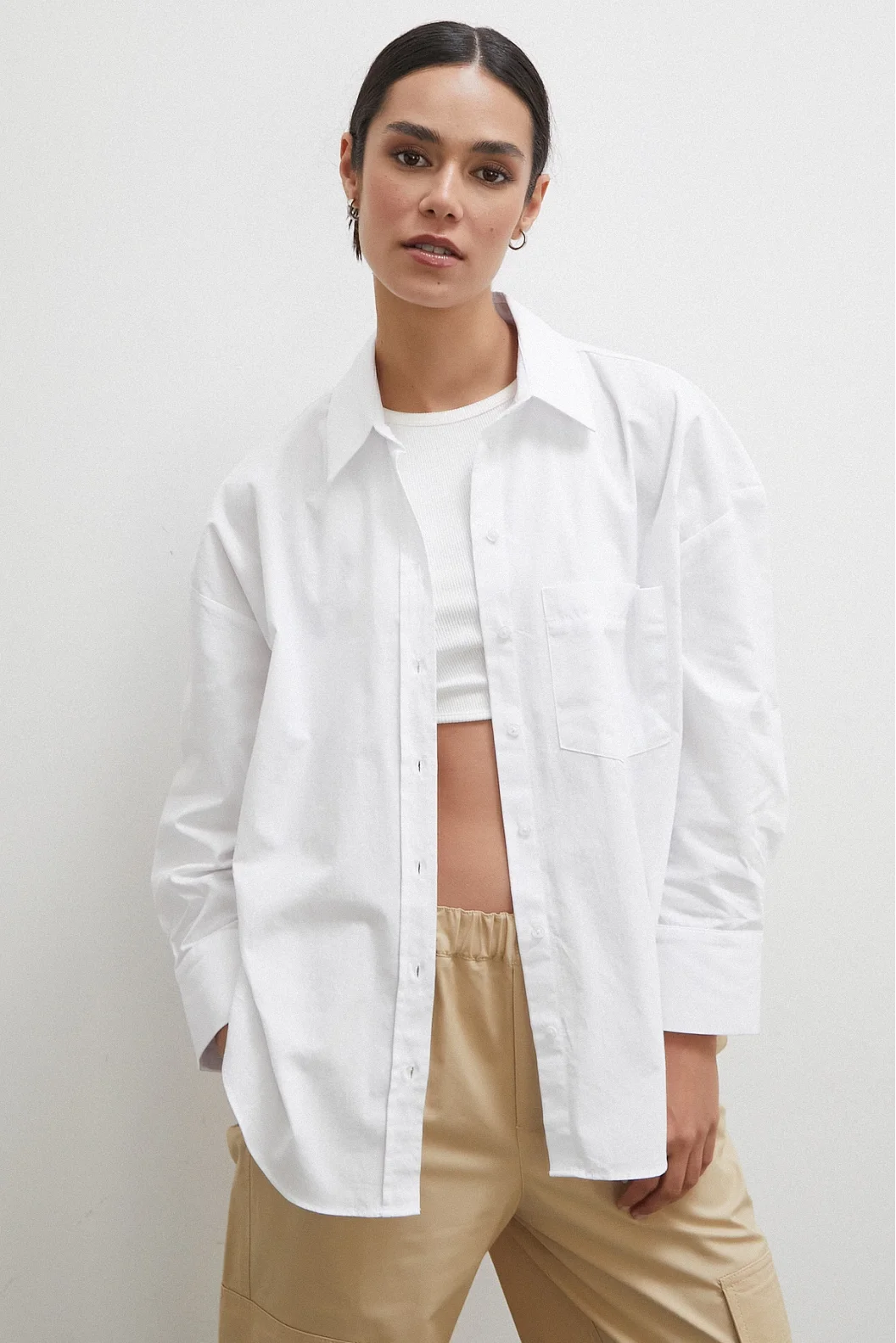 Regular Fit قميص بوبلين أبيض