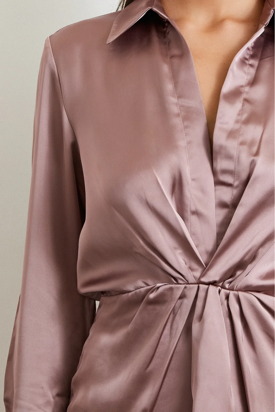 Viskon Saten Gömlek Elbise Yeşil