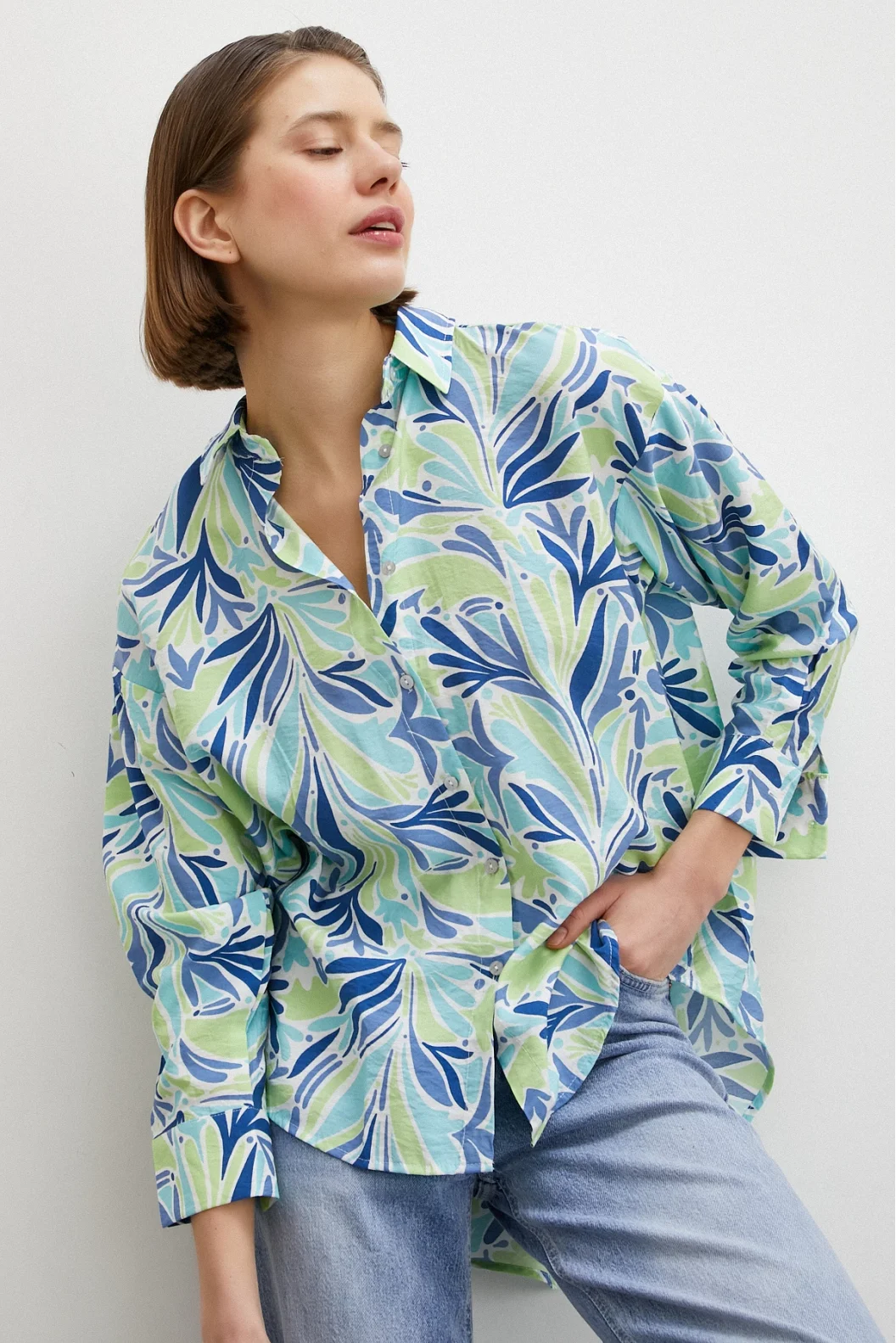 Bedrucktes Modalhemd Blau