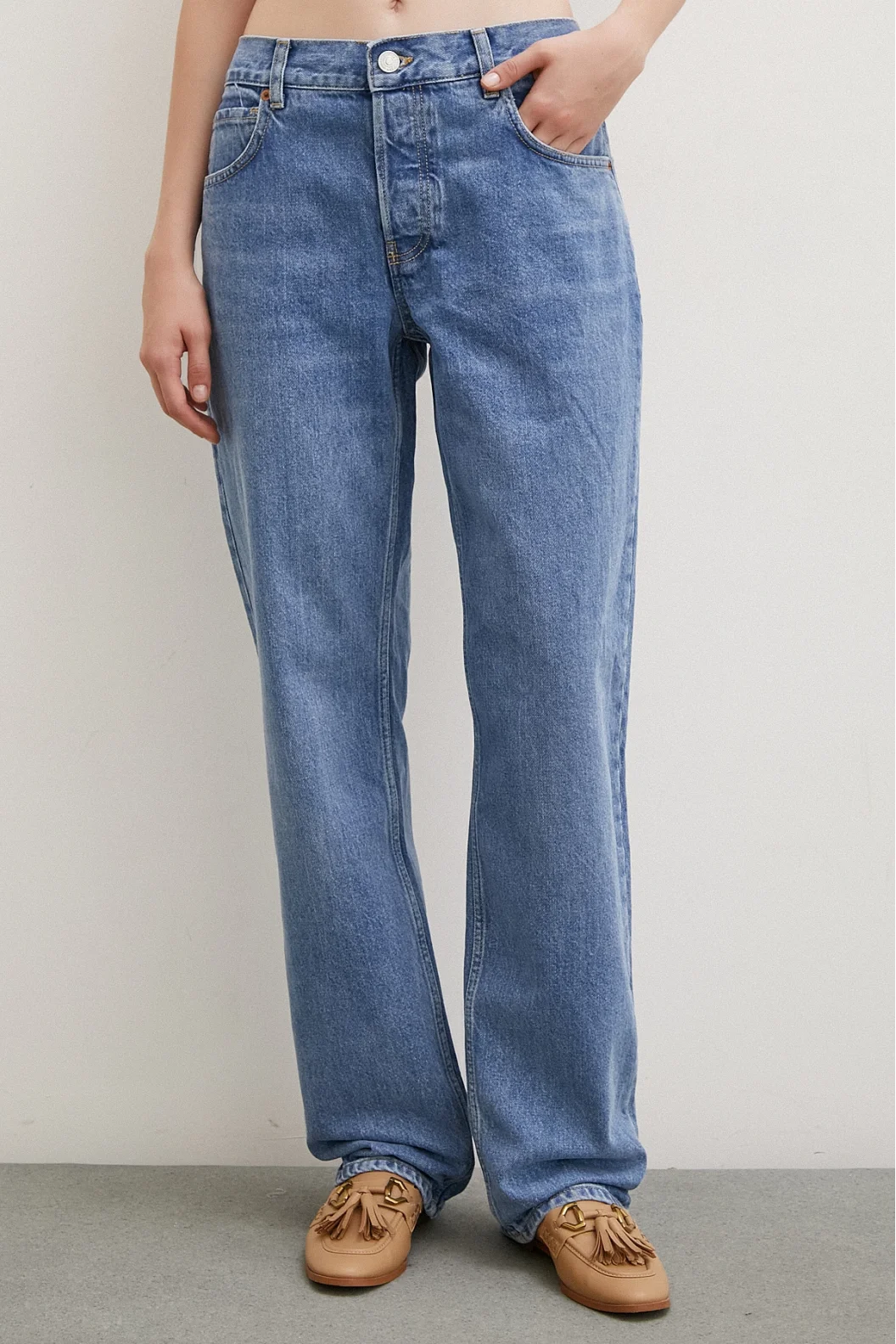 Five Pocket Flare Leg Jeans Blue
