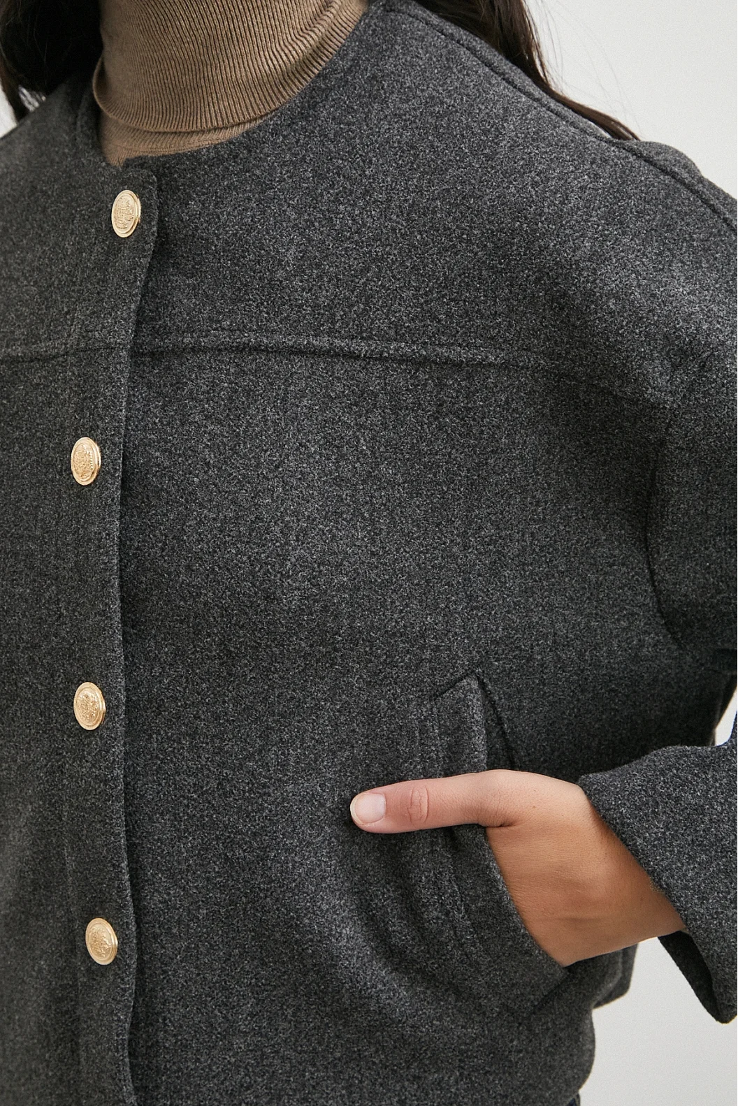 Beli Lastikli Düğmeli Bomber Ceket Antirasit