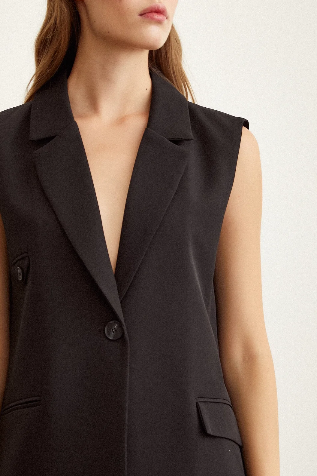 Buttoned Long Vest with Pocket - Black