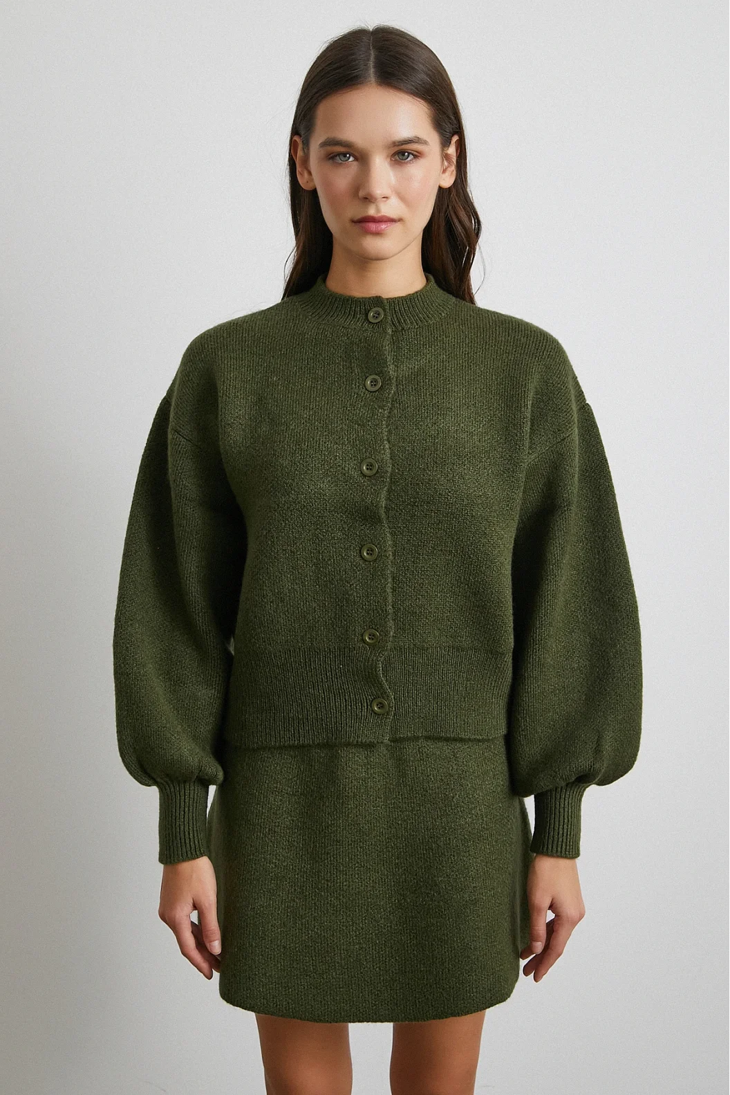 Hırka Etek Triko Takım Haki