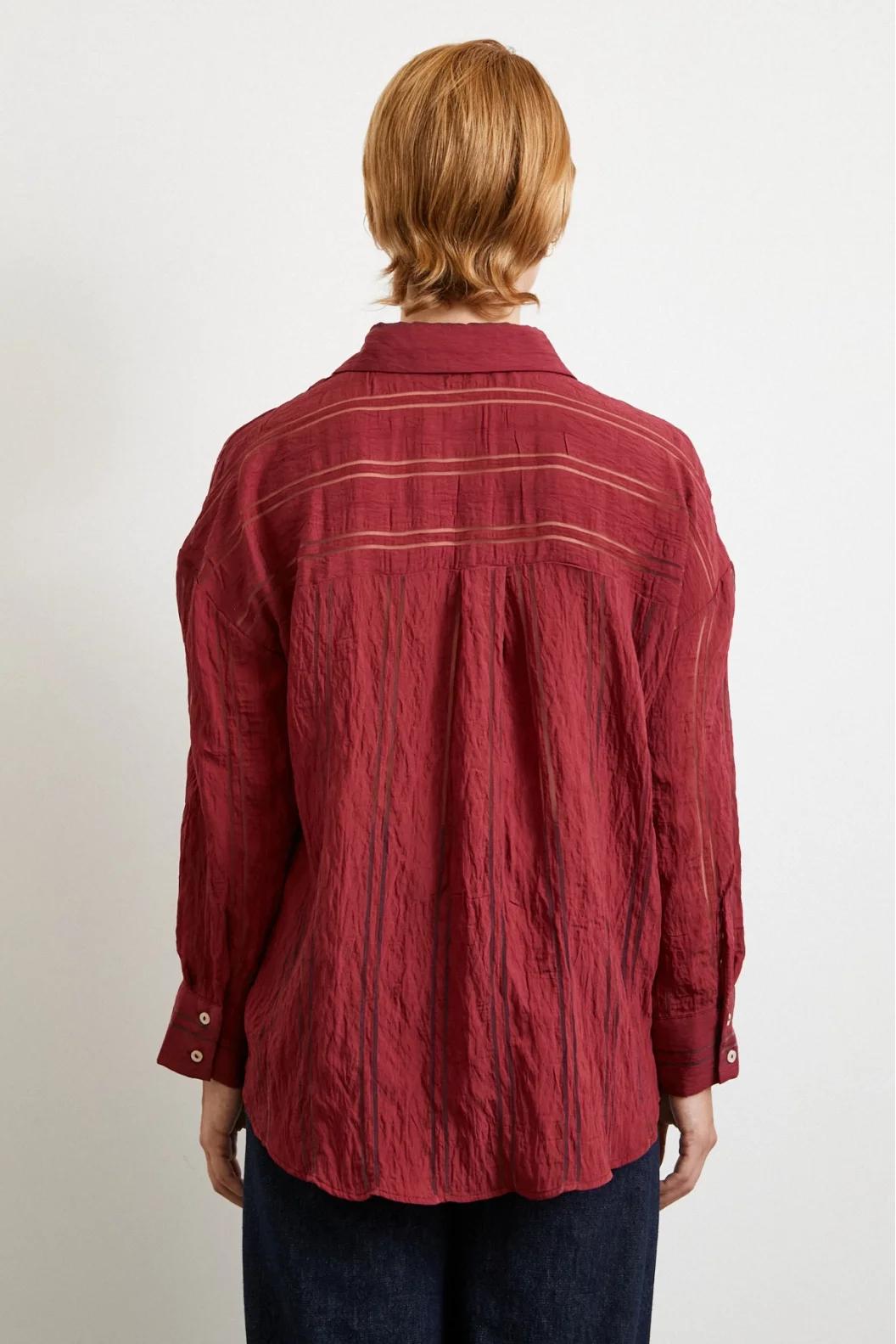 Organza Gestreiftes Hemd Bordeaux