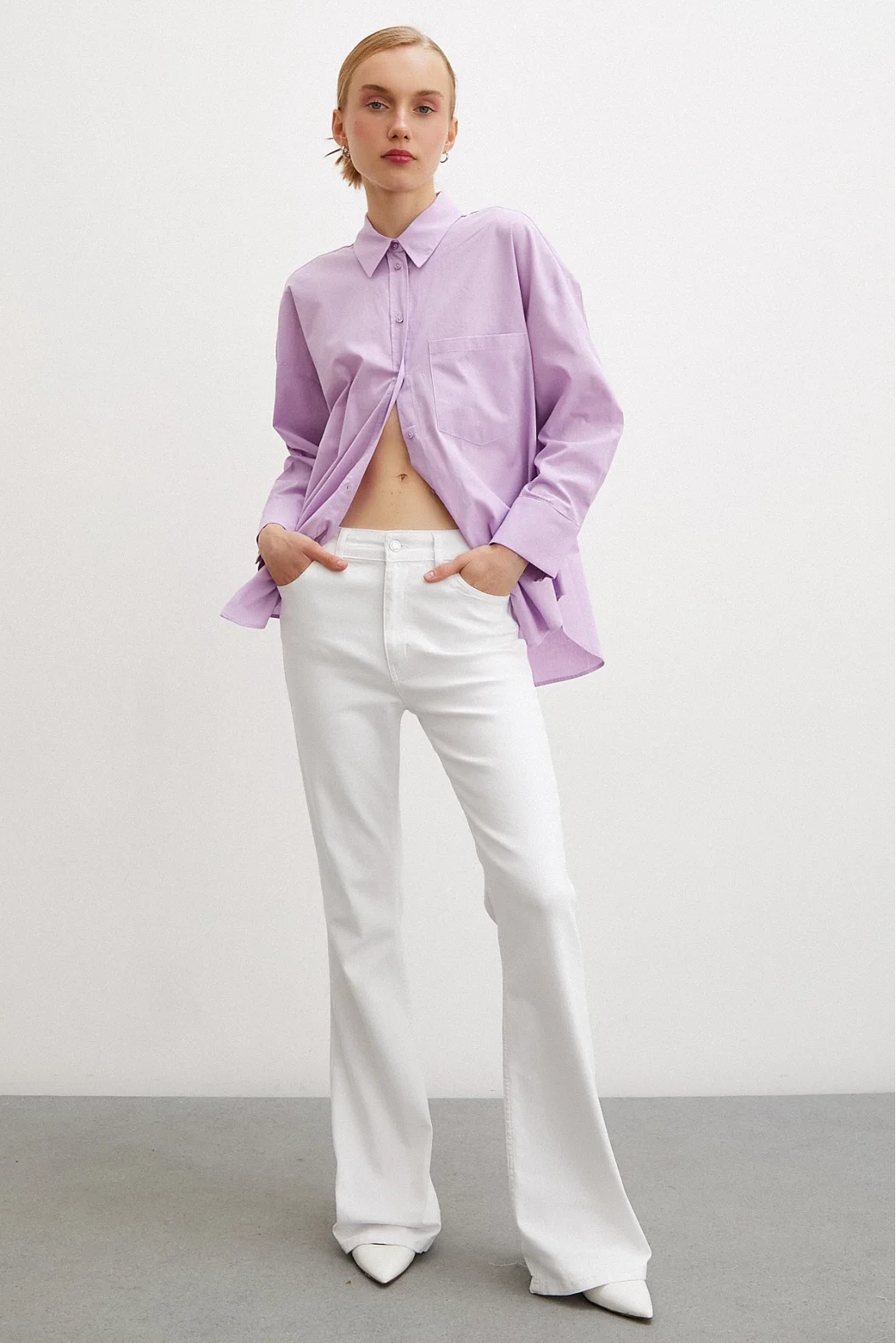 Regular Fit Popeline Hemd Lila
