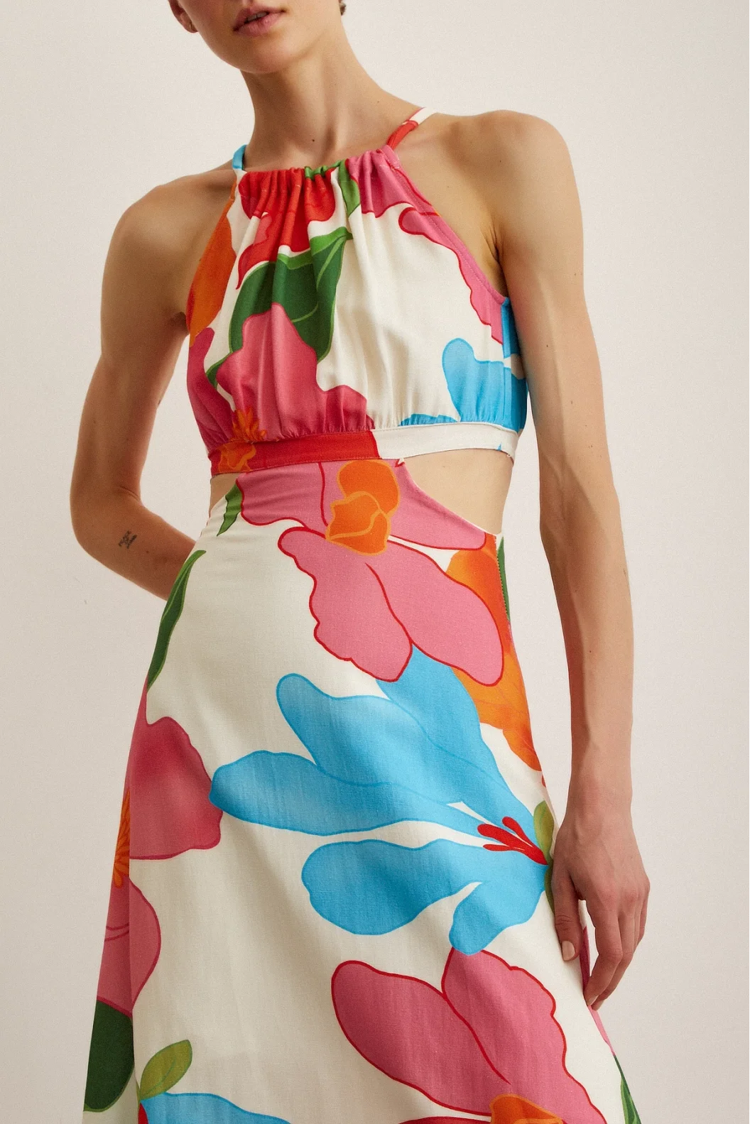 Side Cut Flared Strap Dress Blue