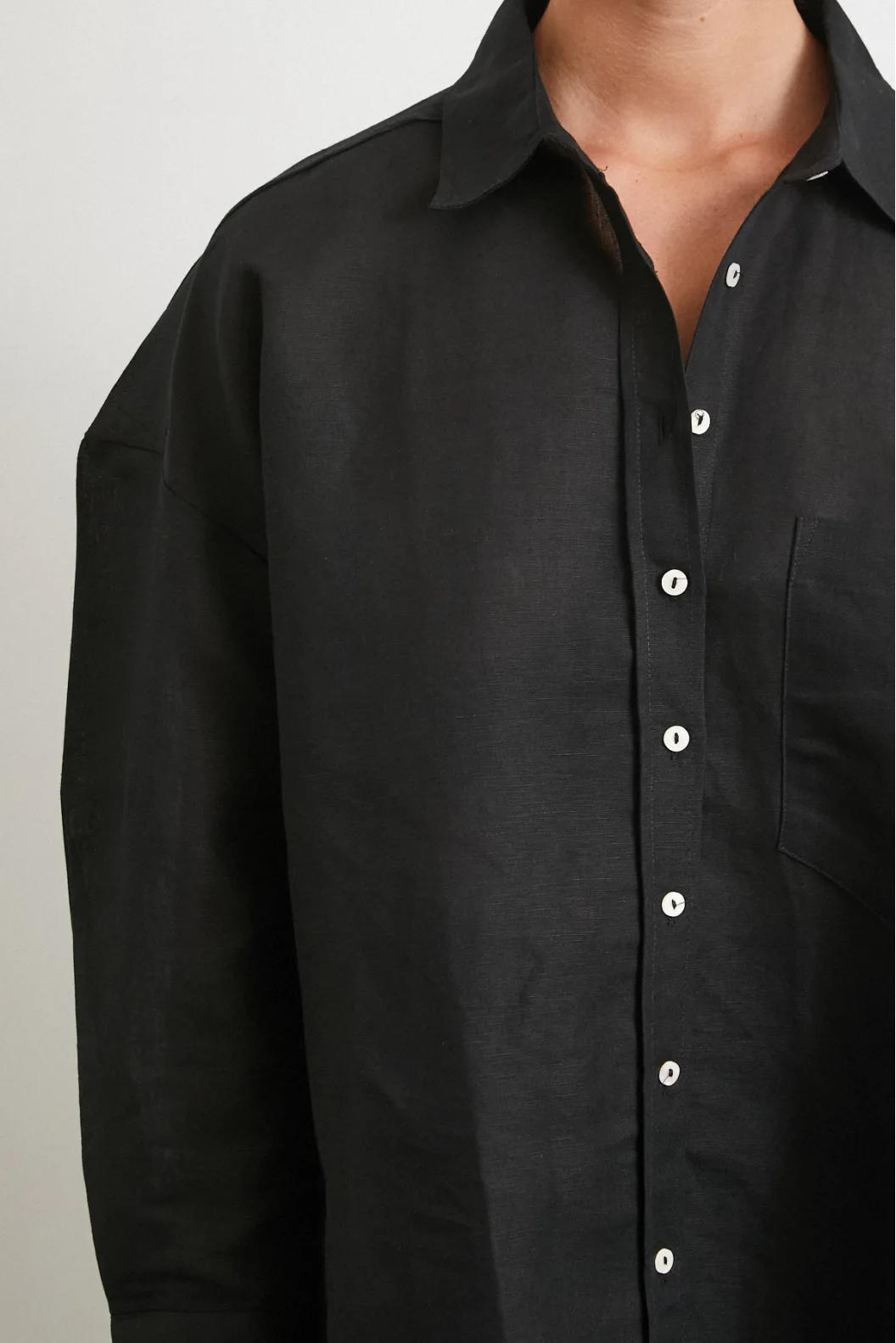 Cepli Oversize Keten Gömlek Siyah