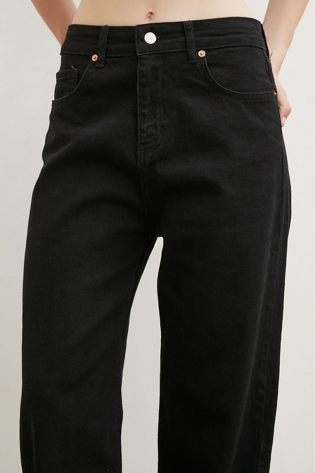 High Rise Distressed Wide Leg Jeans Black