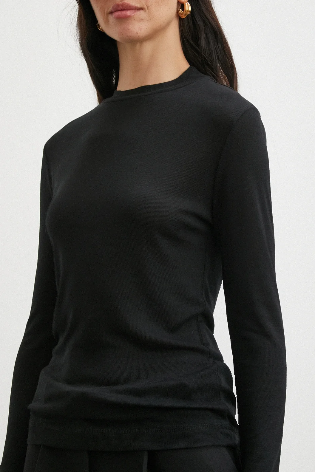 Bisiklet Yaka Uzun  Kol Bluz Siyah