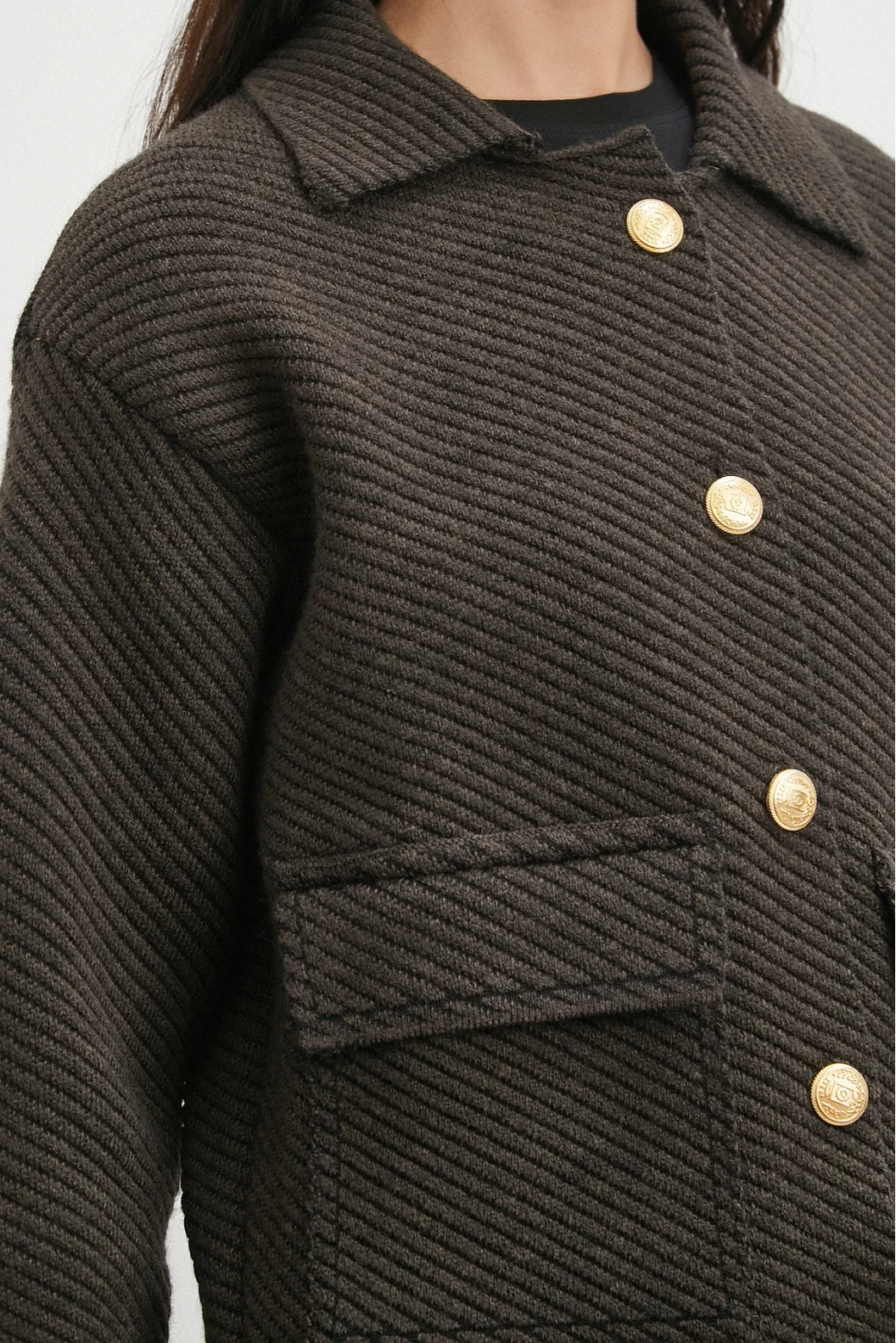 Polo Yaka Cepli Gold Düğmeli Ceket Kahve