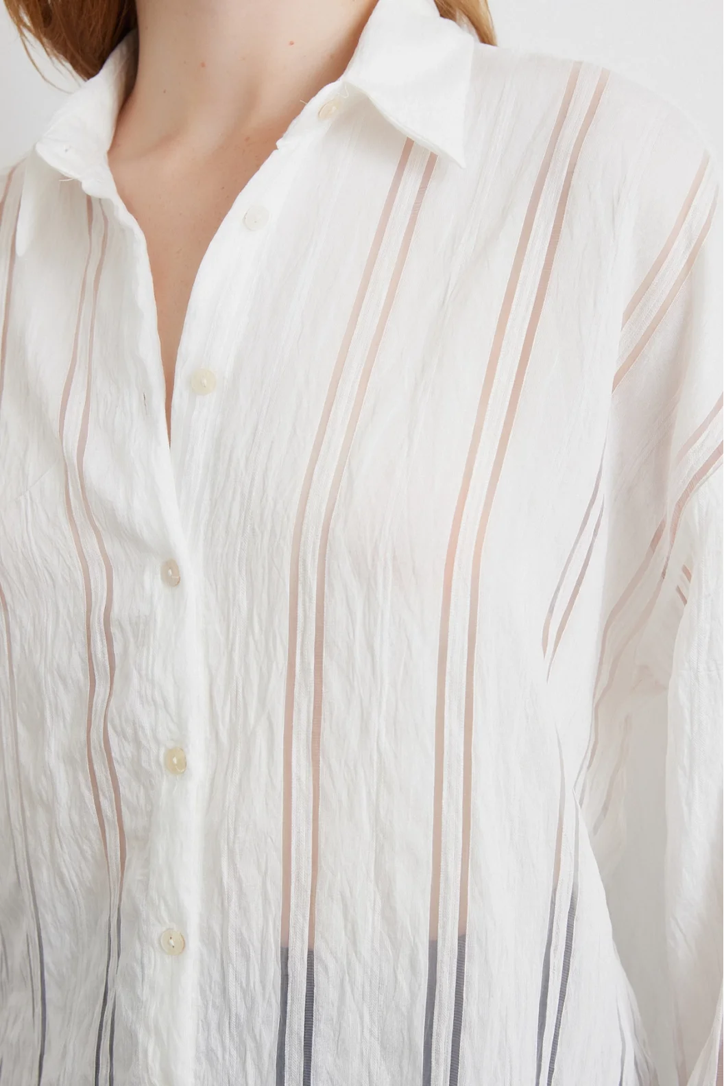 Organza Striped Shirt Ecru