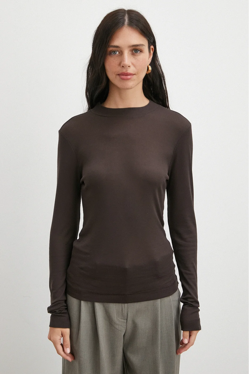 Bisiklet Yaka Uzun  Kol Bluz Kahve