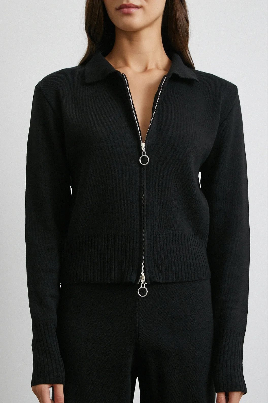 Çift Fermuarlı Hırka Takım Siyah