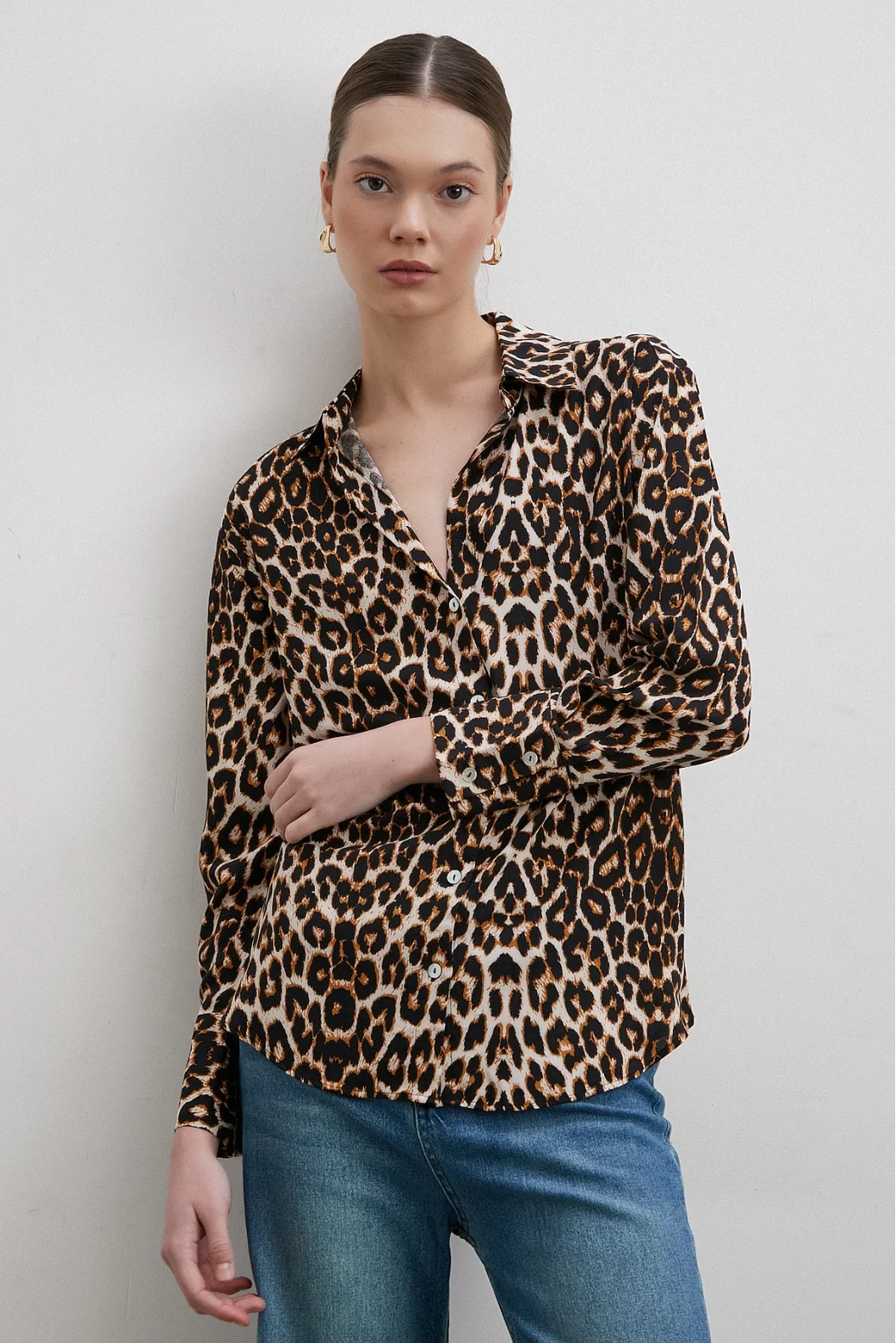 Leopardenmuster Viskosehemd Schwarz
