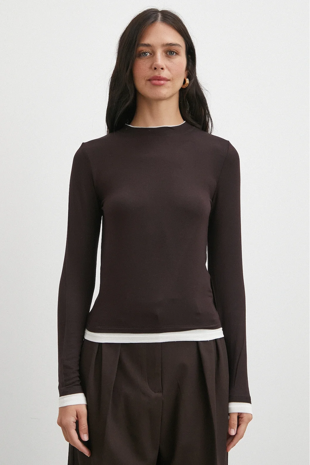 Garnili Bisiklet Yaka Bluz Kahve