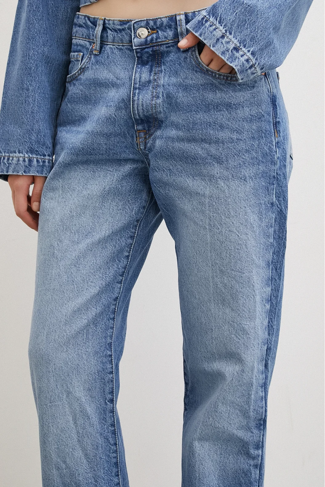Fünf-Taschen-Yülsel Bel Regular Fit Jeans Blau