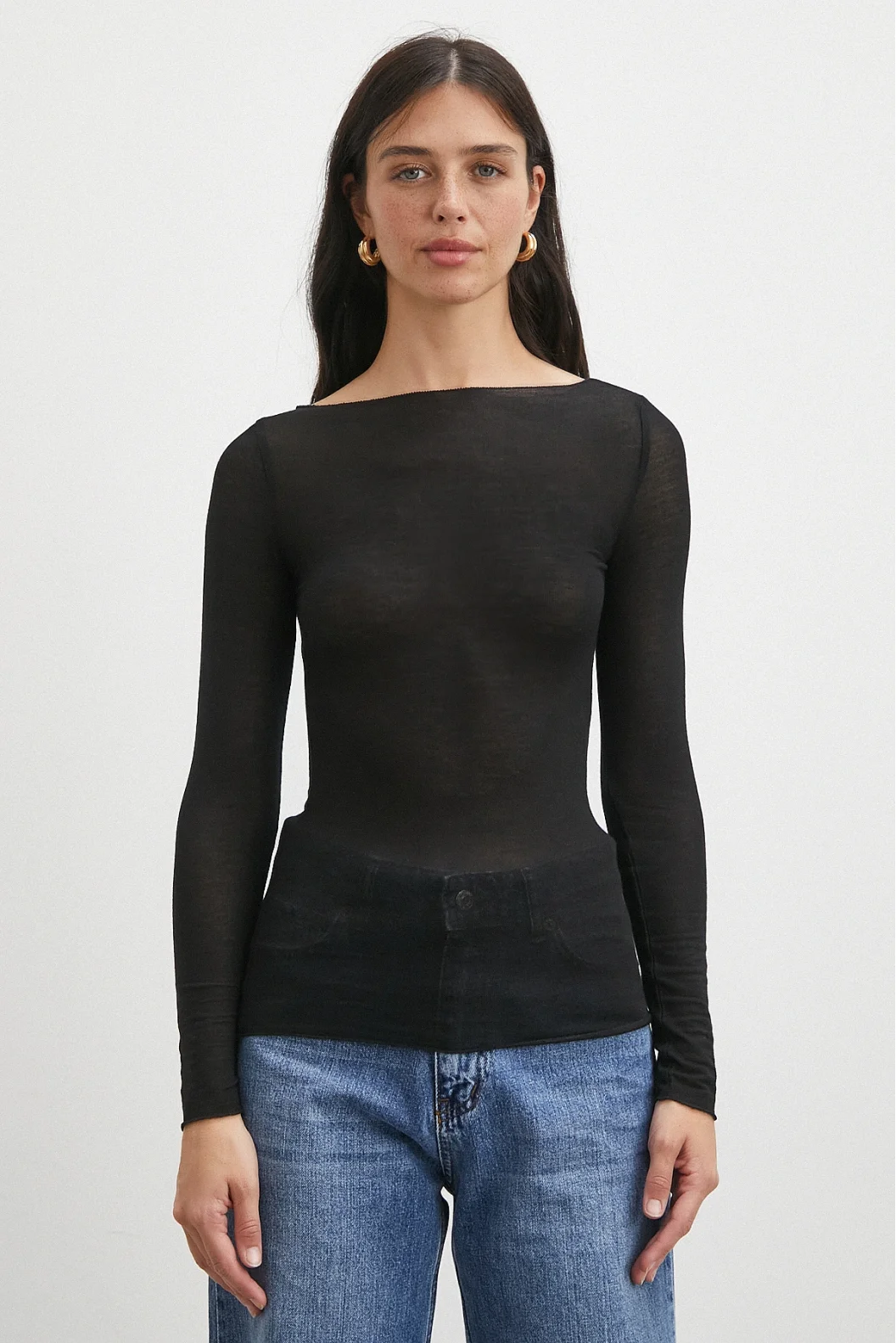 Açık Yaka Bluz Siyah