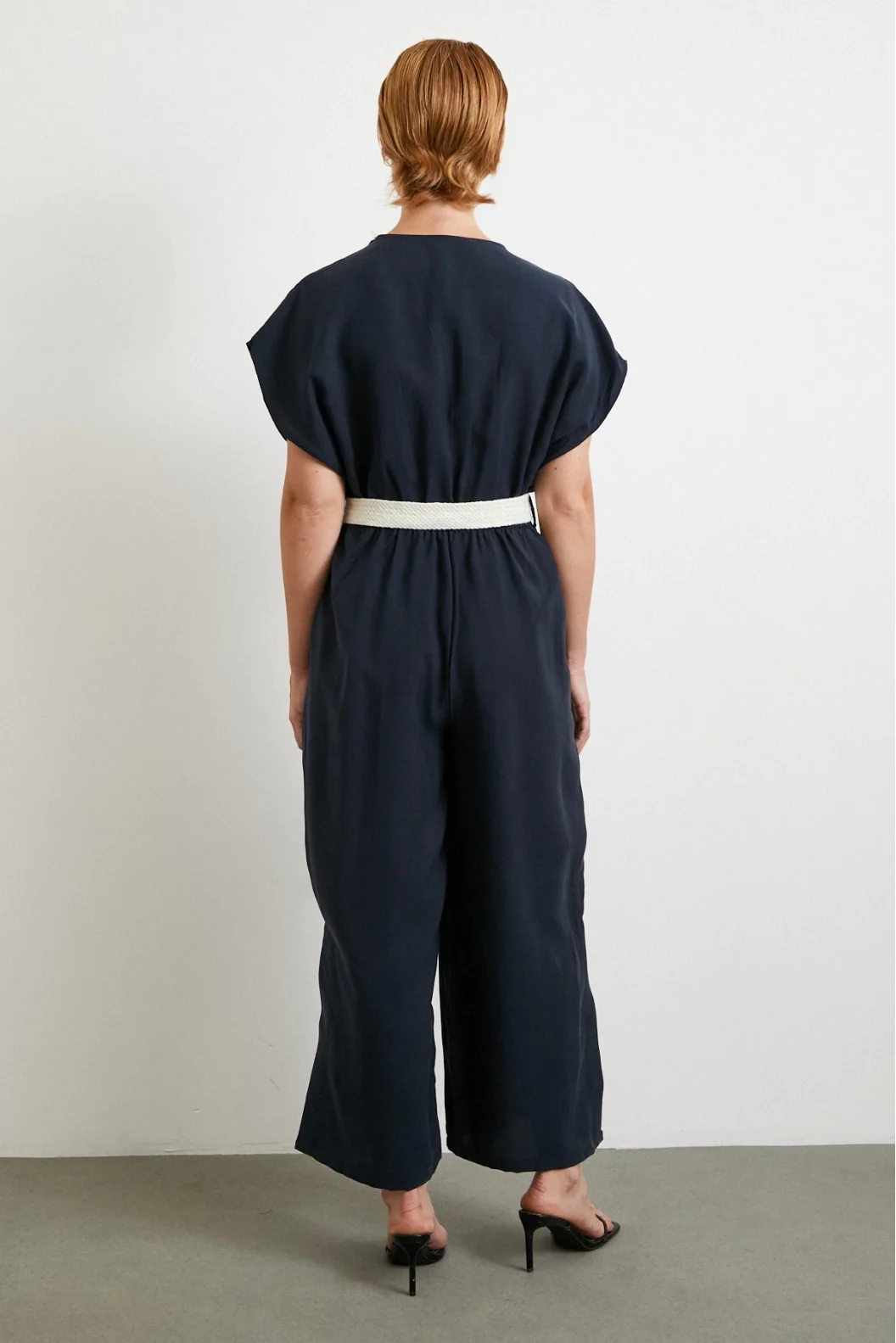 Belt Detailed Bat Sleeve Jumpsuit Navy