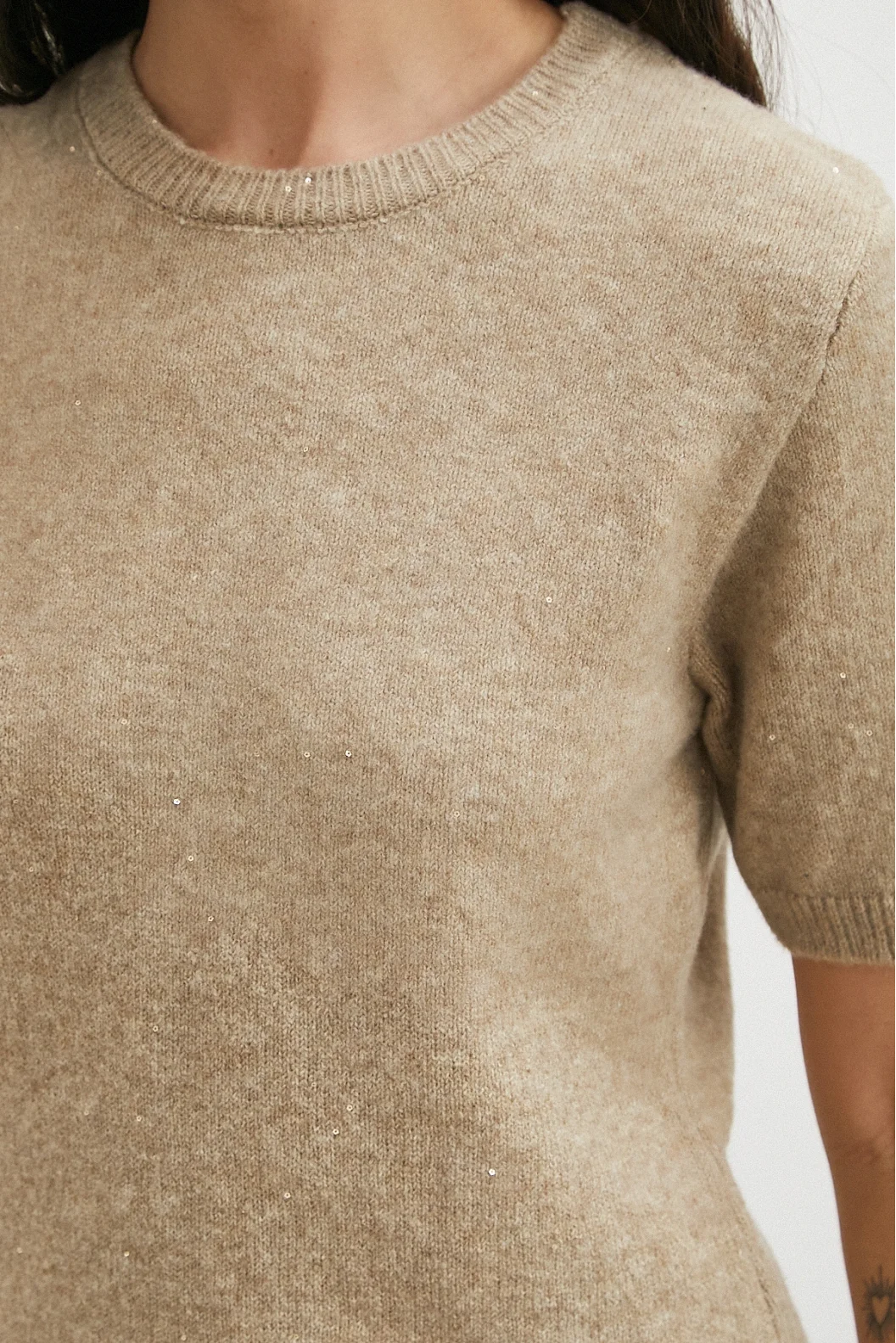 Simli Kısa Kol Kazak Vizon