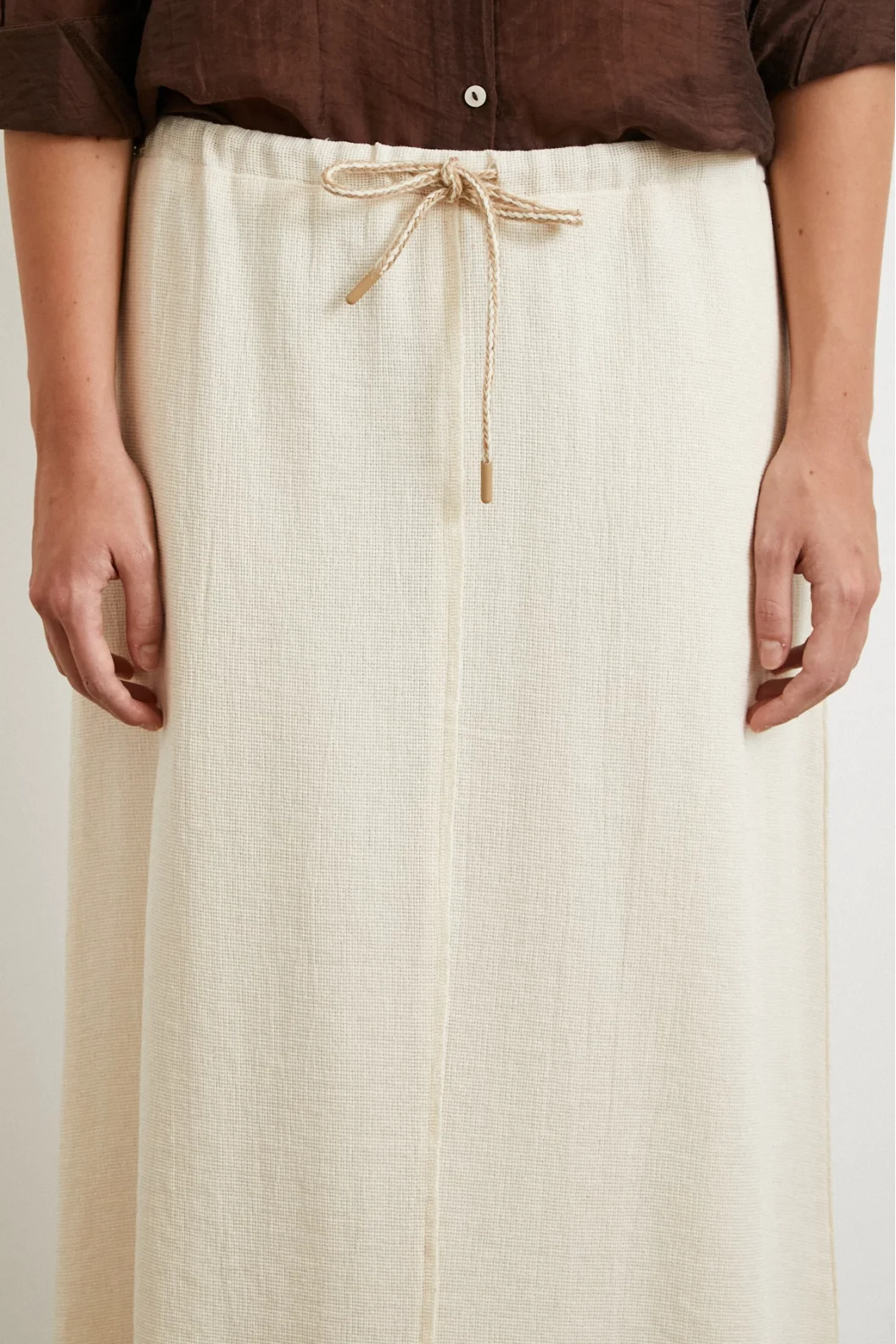 Beli Lastikli Astarlı Hasır Etek Krem