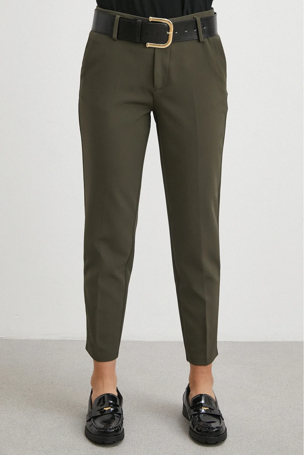 Kemerli Havuç Paça Pantolon Haki