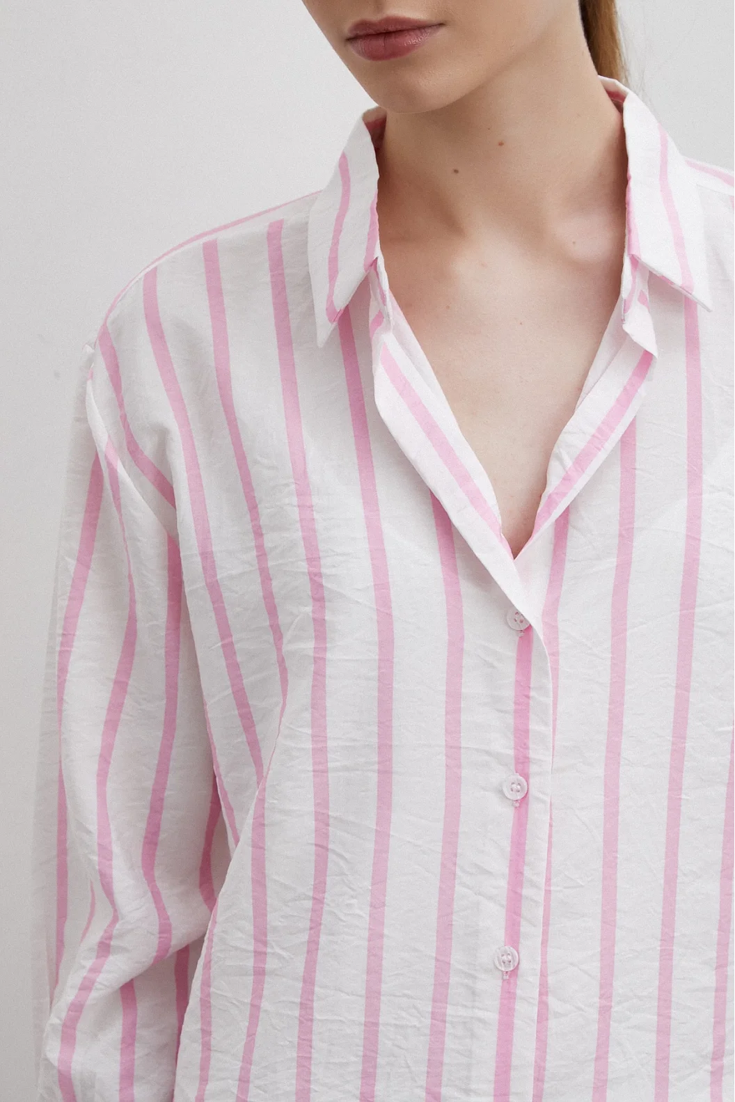 V Neck Striped Modal Shirt Pink