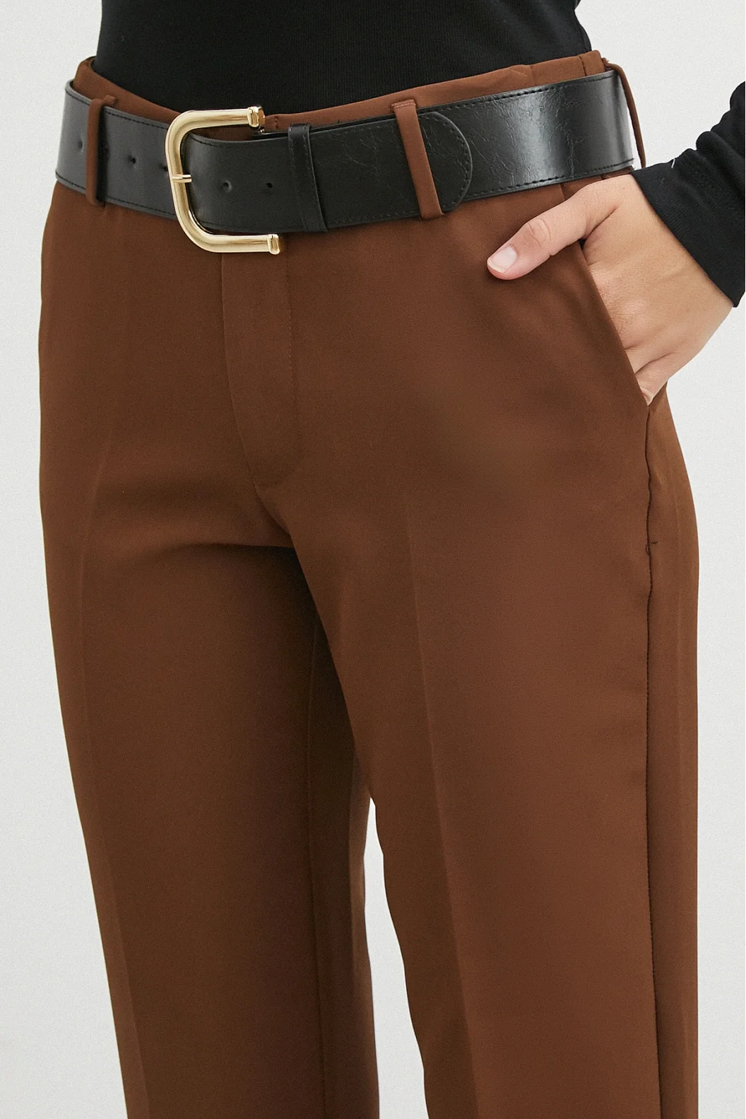 Kemerli Havuç Paça Pantolon Kahve