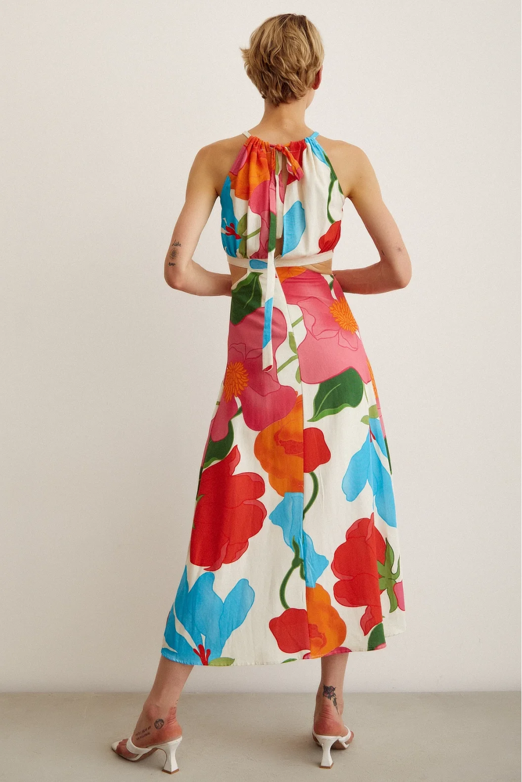 Side Cut Flared Strap Dress Blue