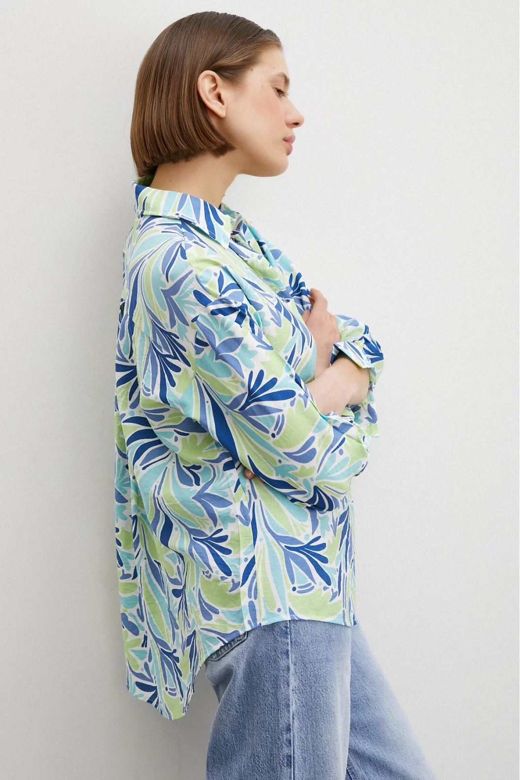 Bedrucktes Modalhemd Blau