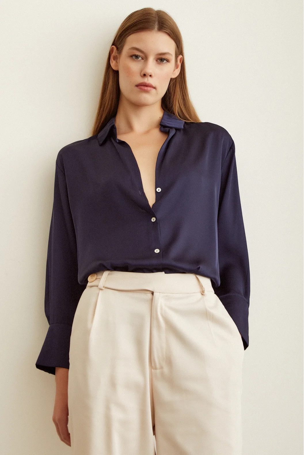 Basic Saten Shirt Navy